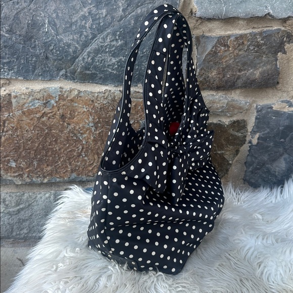 Kate Spade Polka Dot Bow Tote Black White Nylon Shoulder Bag - Picture 2 of 7